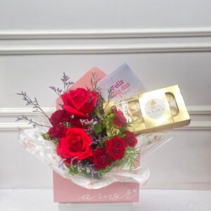 Box Carta “Amor” com Rosas Vermelhas e Chocolates